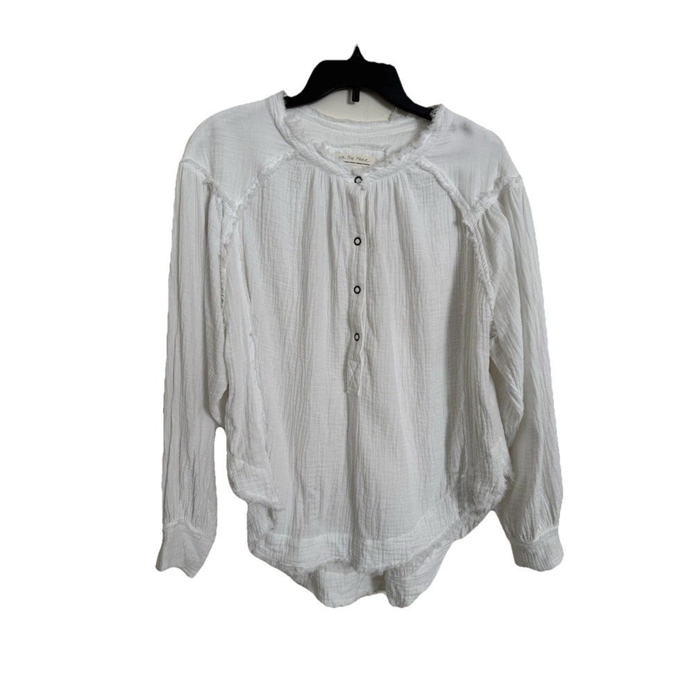 We The Free Oversized Shirt Size Small Gauze Button Up Raw Hem Boho Long Sleeve‎